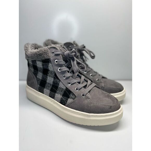 Marc Fisher Shoes - Marc Fisher Women's Size 8.5M High Top Fellow Sherpa Sneakers Gray Plaid (G5)
